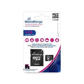 MediaRange MR957 MICRO SDHC memory card 8GB class 10 with SD Adapter